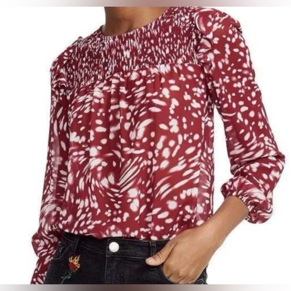 Maje Lipone Ruffled Print Long Sleeve Blouse‎ Size S